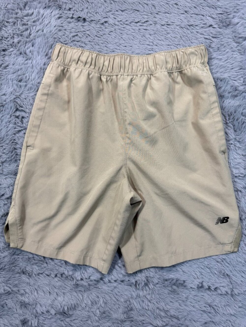 New Balance Shorts Boys M Beige Polyester Athletic Performance Running Stretch